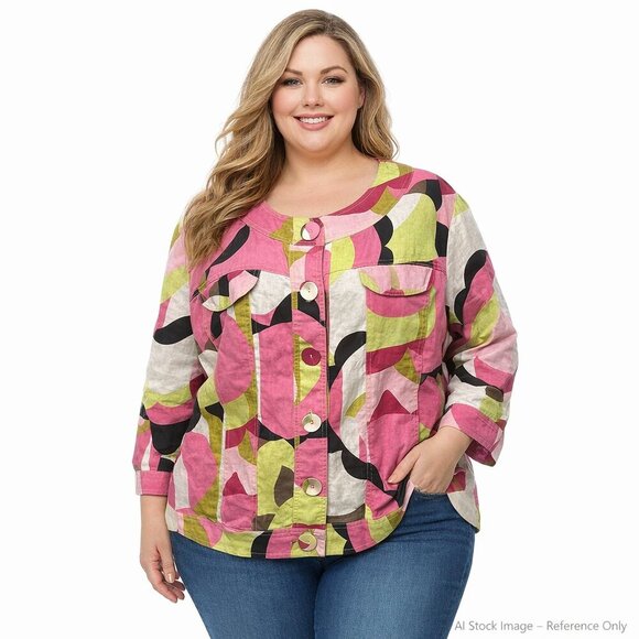 Focus 2000 Jackets & Blazers - Focus 2000 Linen Colorblock Blazer Plus Size 24W